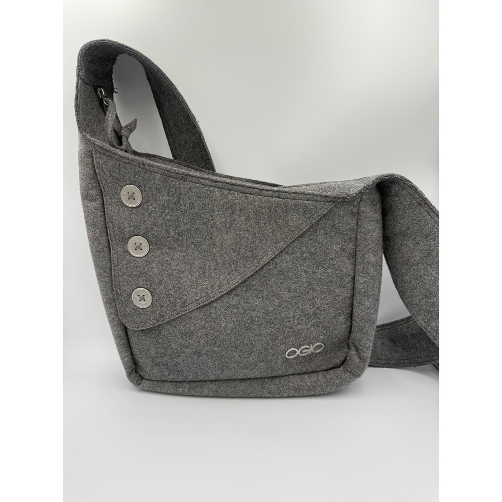 OGIO Brooklyn Felt Crossbody Tablet Bag Asphalt Gray Button Accent Messenger